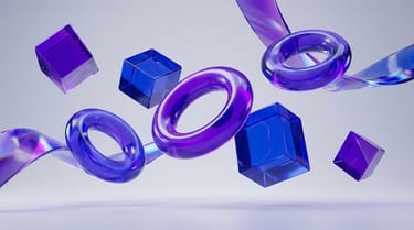 Abstract glass shapes in blue and violet